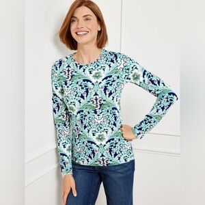 The TALBOTS Tee CREWNECK Long Sleeve Swirl Floral Plus 3X Comfort Coastal Preppy